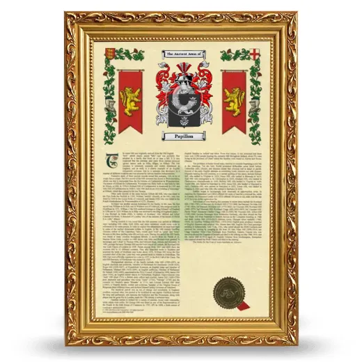 Papillon Armorial History Framed - Gold