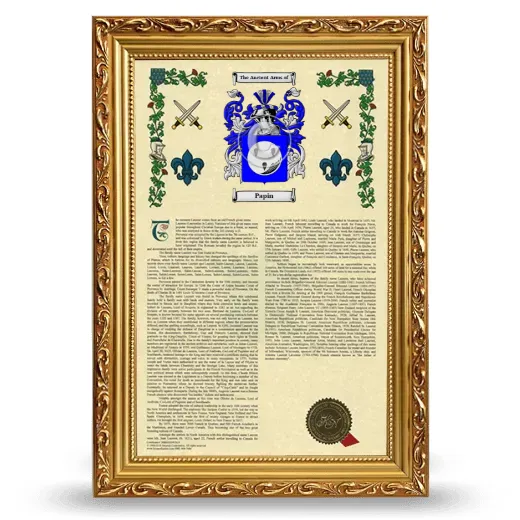 Papin Armorial History Framed - Gold