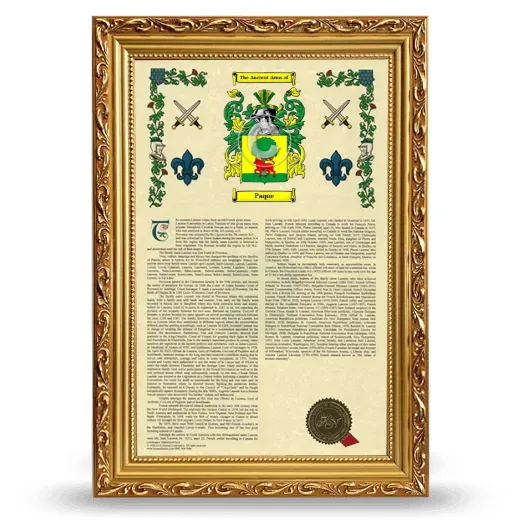 Paque Armorial History Framed - Gold