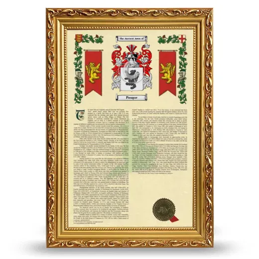 Pasque Armorial History Framed - Gold