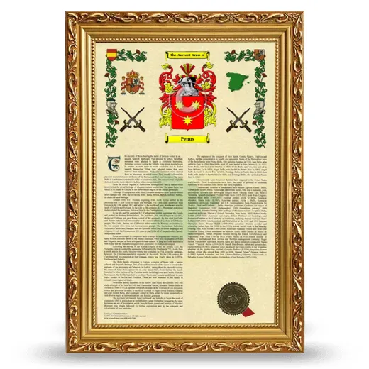 Penus Armorial History Framed - Gold