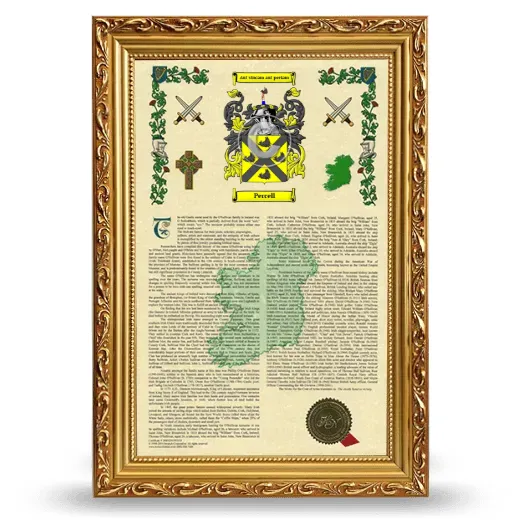 Percell Armorial History Framed - Gold