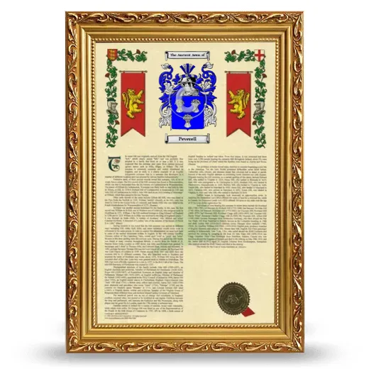 Peverell Armorial History Framed - Gold