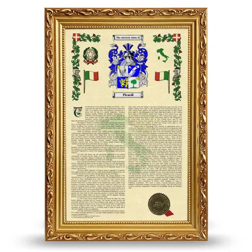 Picardi Armorial History Framed - Gold