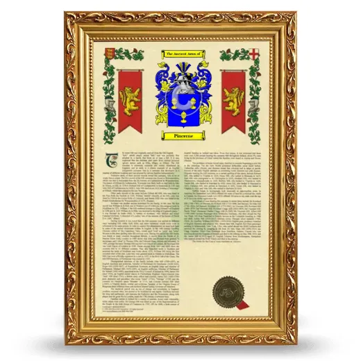 Pincerne Armorial History Framed - Gold