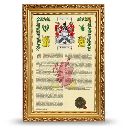 Postlethwait Armorial History Framed - Gold