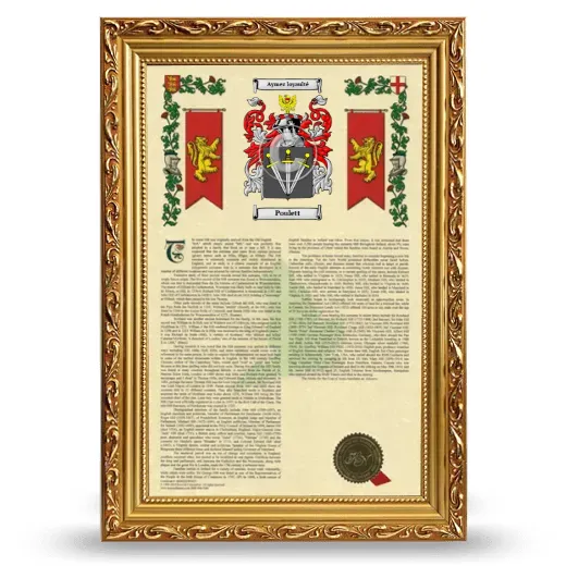 Poulett Armorial History Framed - Gold
