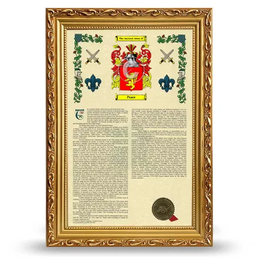 Prare Armorial History Framed - Gold
