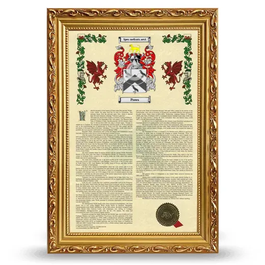 Prees Armorial History Framed - Gold