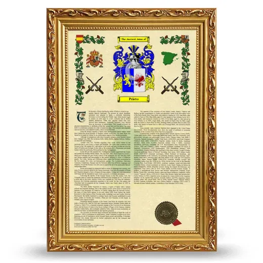 Prieto Armorial History Framed - Gold