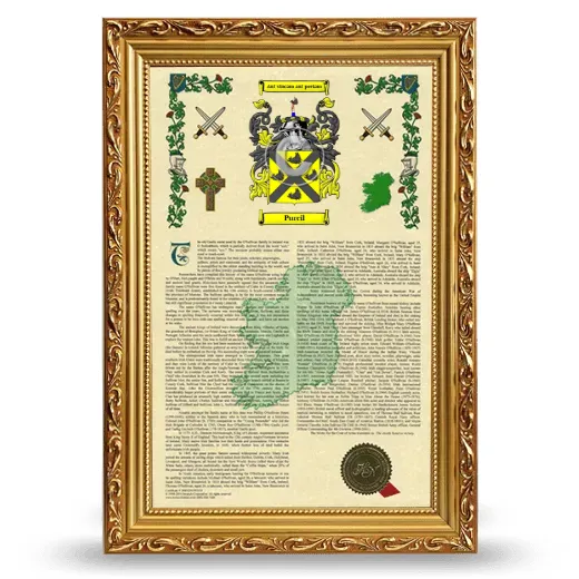 Purcil Armorial History Framed - Gold