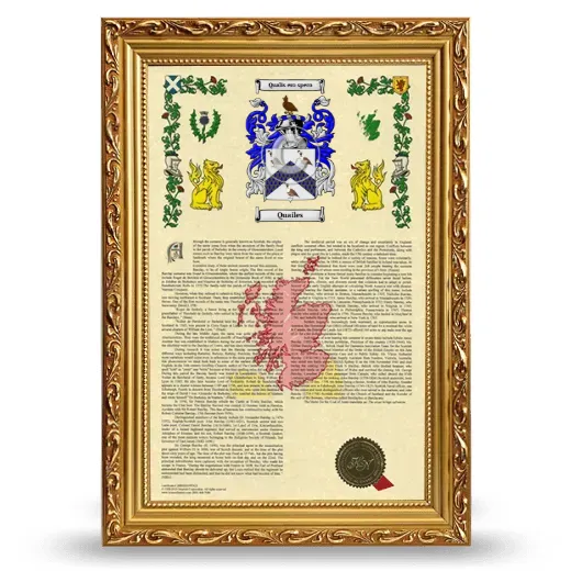 Quailes Armorial History Framed - Gold