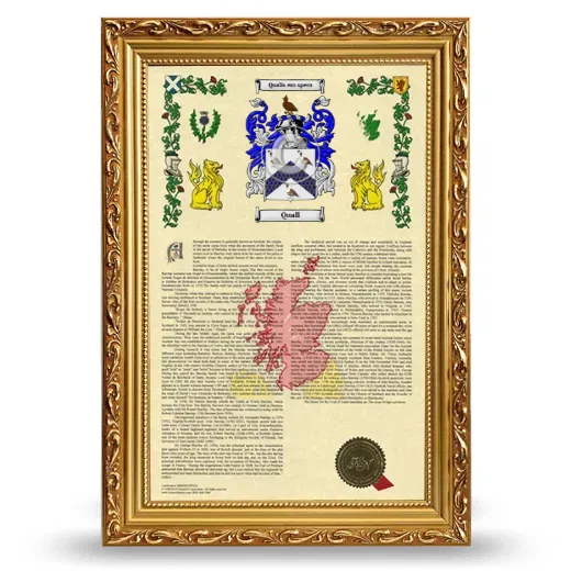 Quall Armorial History Framed - Gold