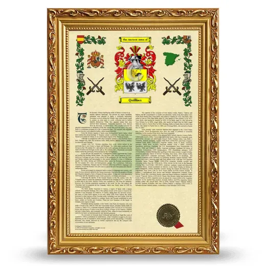 Quillian Armorial History Framed - Gold
