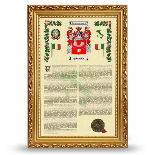 Quintanilla Armorial History Framed - Gold