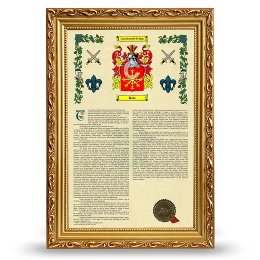 Raie Armorial History Framed - Gold