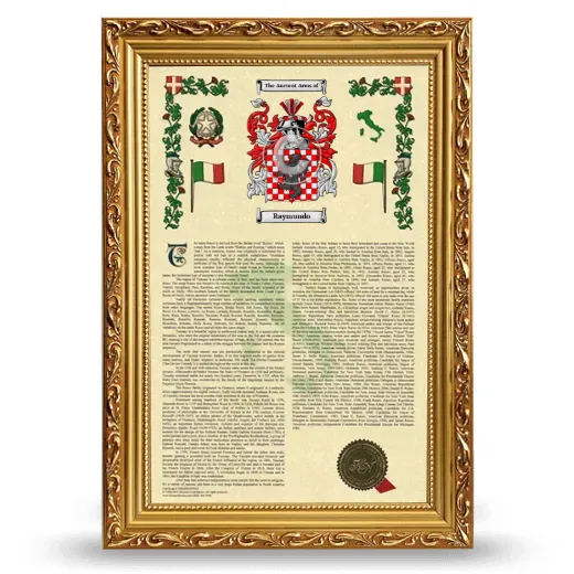 Raymundo Armorial History Framed - Gold