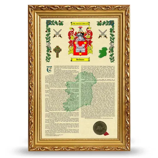 Redman Armorial History Framed - Gold