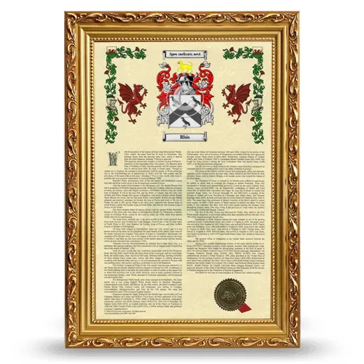 Rhis Armorial History Framed - Gold