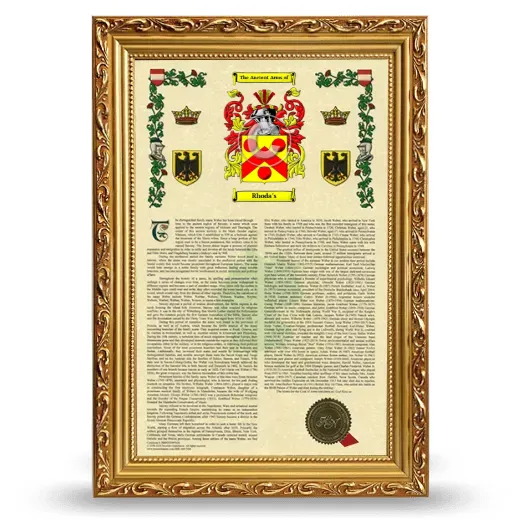 Rhoda's Armorial History Framed - Gold