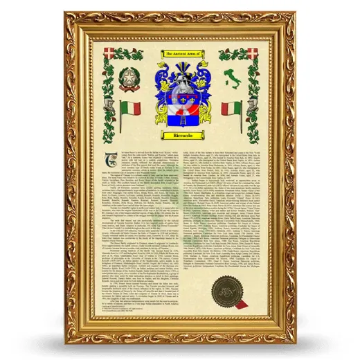 Riccardo Armorial History Framed - Gold