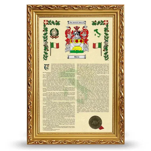 Ricco Armorial History Framed - Gold