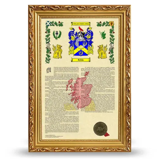 Robin Armorial History Framed - Gold