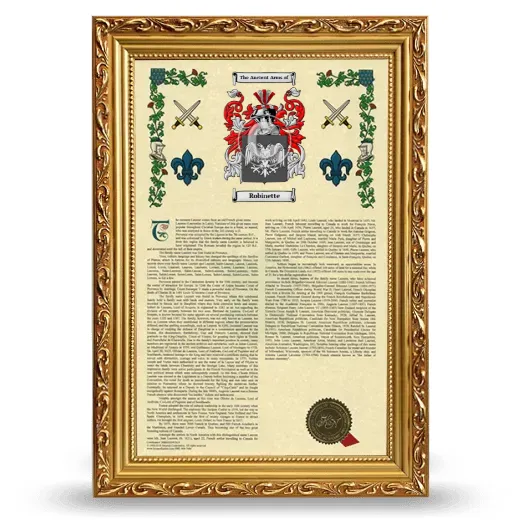 Robinette Armorial History Framed - Gold