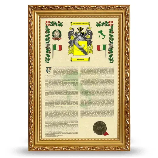 Roccon Armorial History Framed - Gold