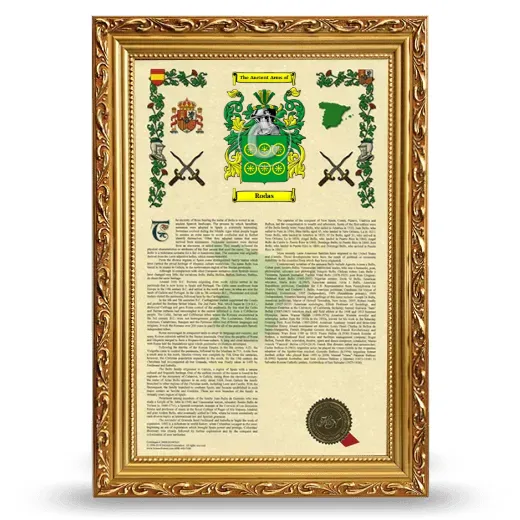 Rodas Armorial History Framed - Gold