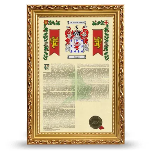 Roops Armorial History Framed - Gold