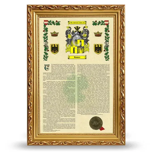 Rumer Armorial History Framed - Gold