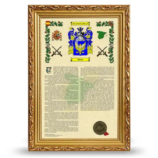 Sáenz Armorial History Framed - Gold