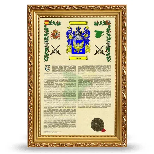 Saenz Armorial History Framed - Gold