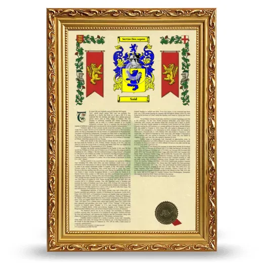Said Armorial History Framed - Gold