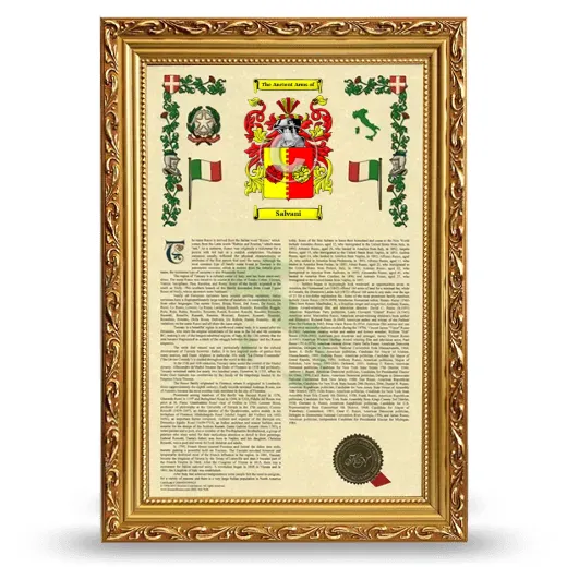Salvani Armorial History Framed - Gold