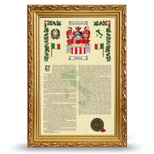 Salvator Armorial History Framed - Gold
