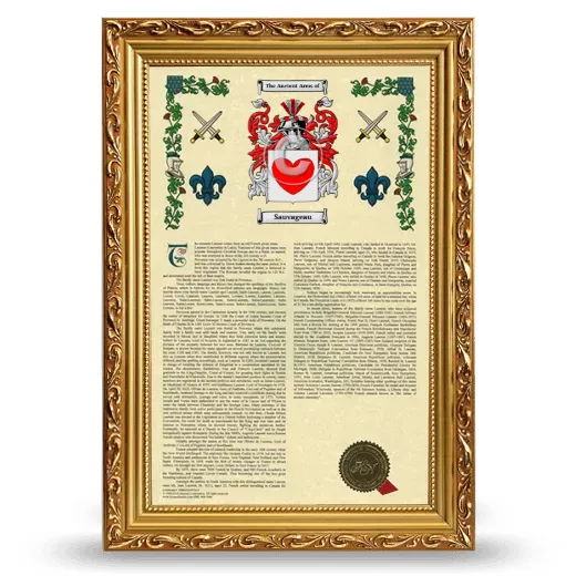Sauvageau Armorial History Framed - Gold