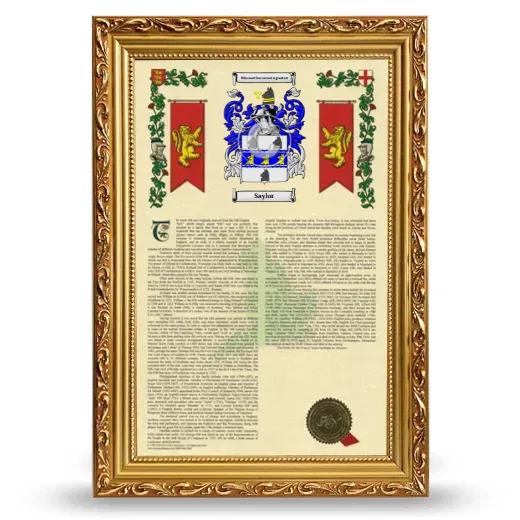 Saylor Armorial History Framed - Gold