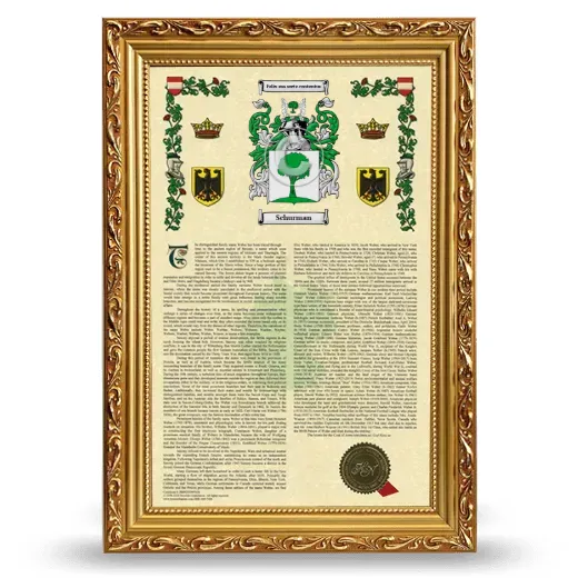 Schurman Armorial History Framed - Gold