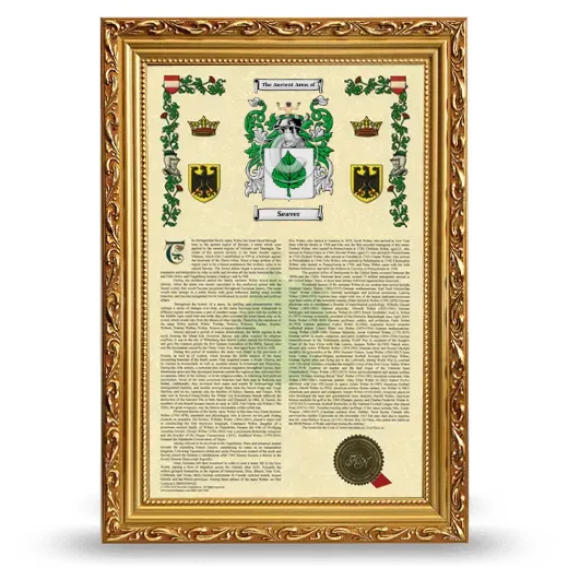 Seaver Armorial History Framed - Gold