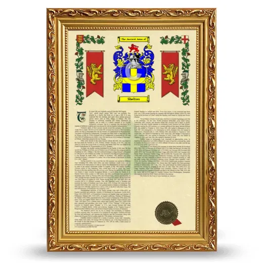 Shelton Armorial History Framed - Gold
