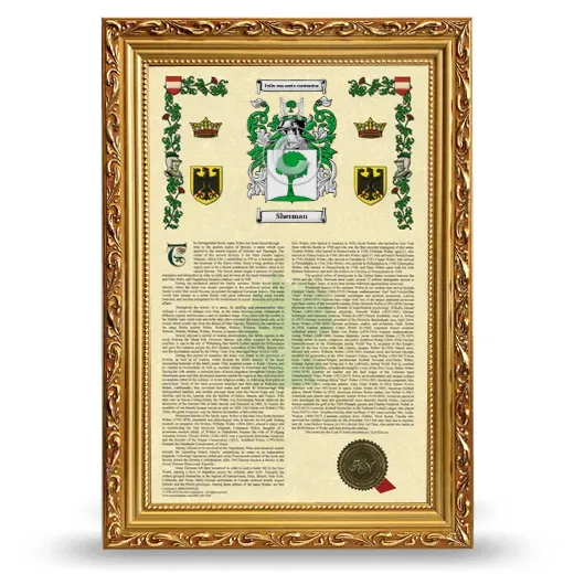 Sherman Armorial History Framed - Gold