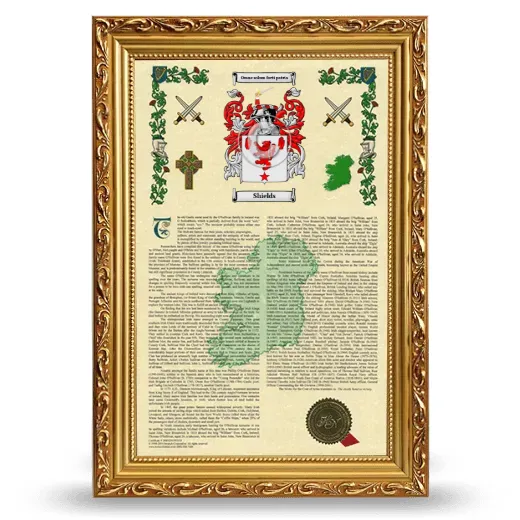 Shields Armorial History Framed - Gold