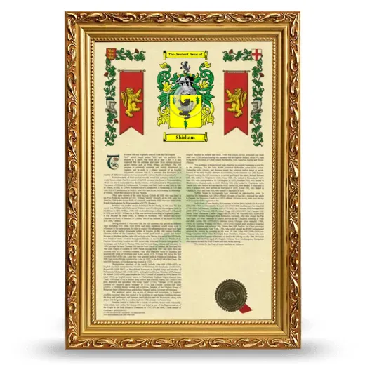 Shirham Armorial History Framed - Gold