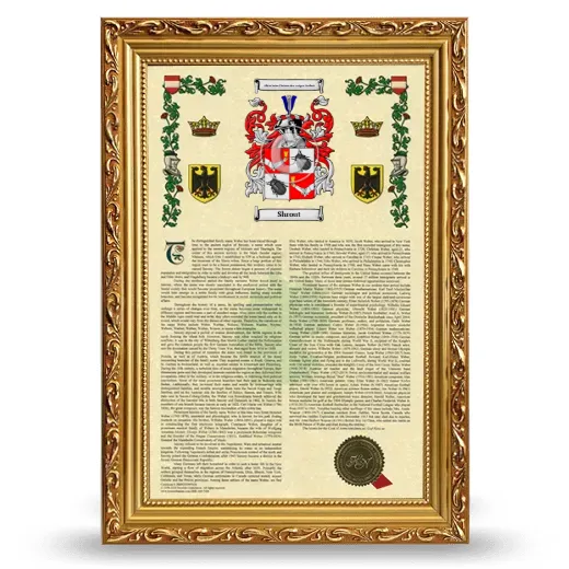 Shrout Armorial History Framed - Gold