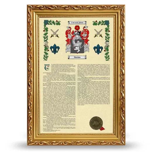 Simien Armorial History Framed - Gold