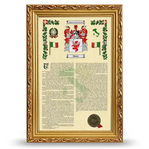 Simon Armorial History Framed - Gold