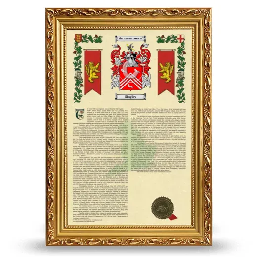 Singley Armorial History Framed - Gold