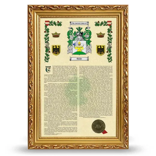 Sinke Armorial History Framed - Gold